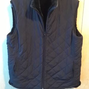 Reversible faux fur/quilted black vest